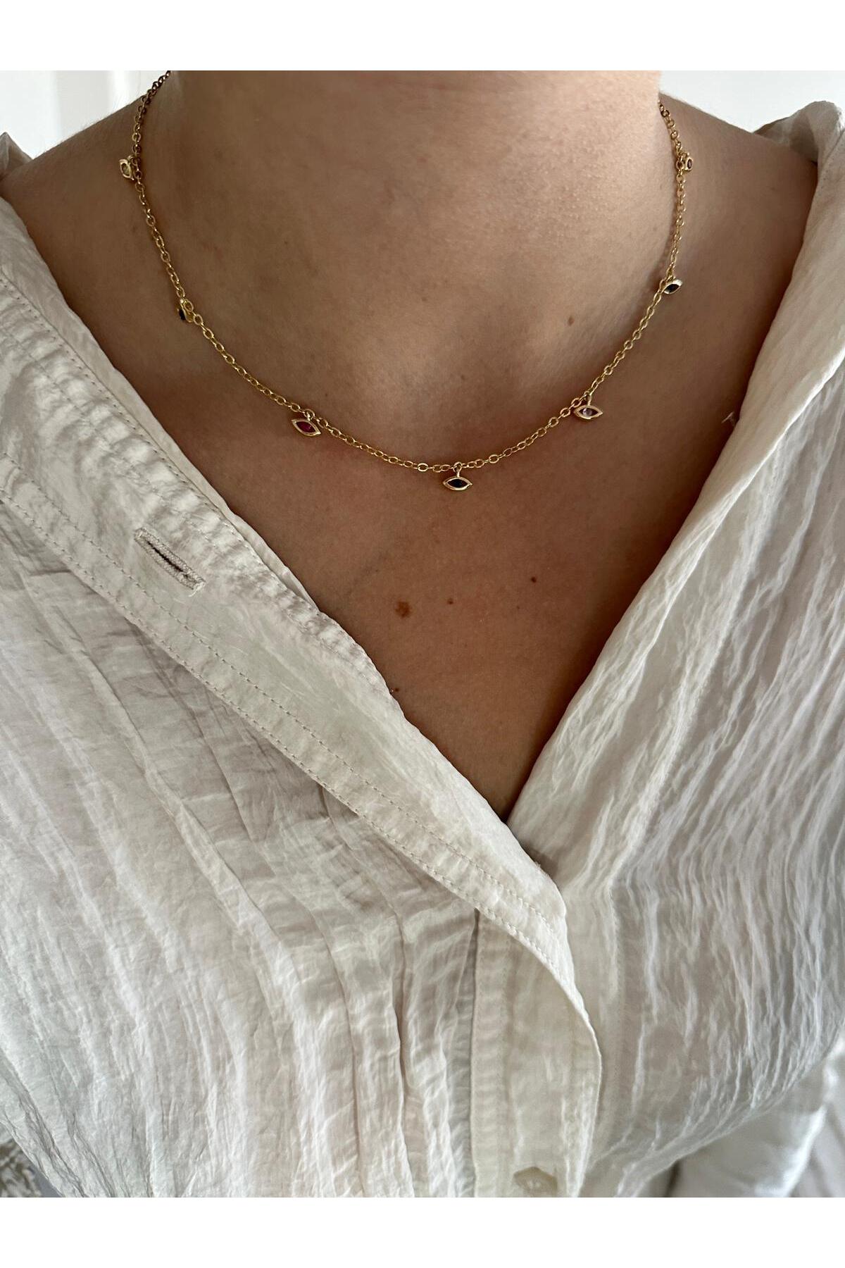 14K Çelik Üzeri Altın Kaplama Göz Charm Kolye