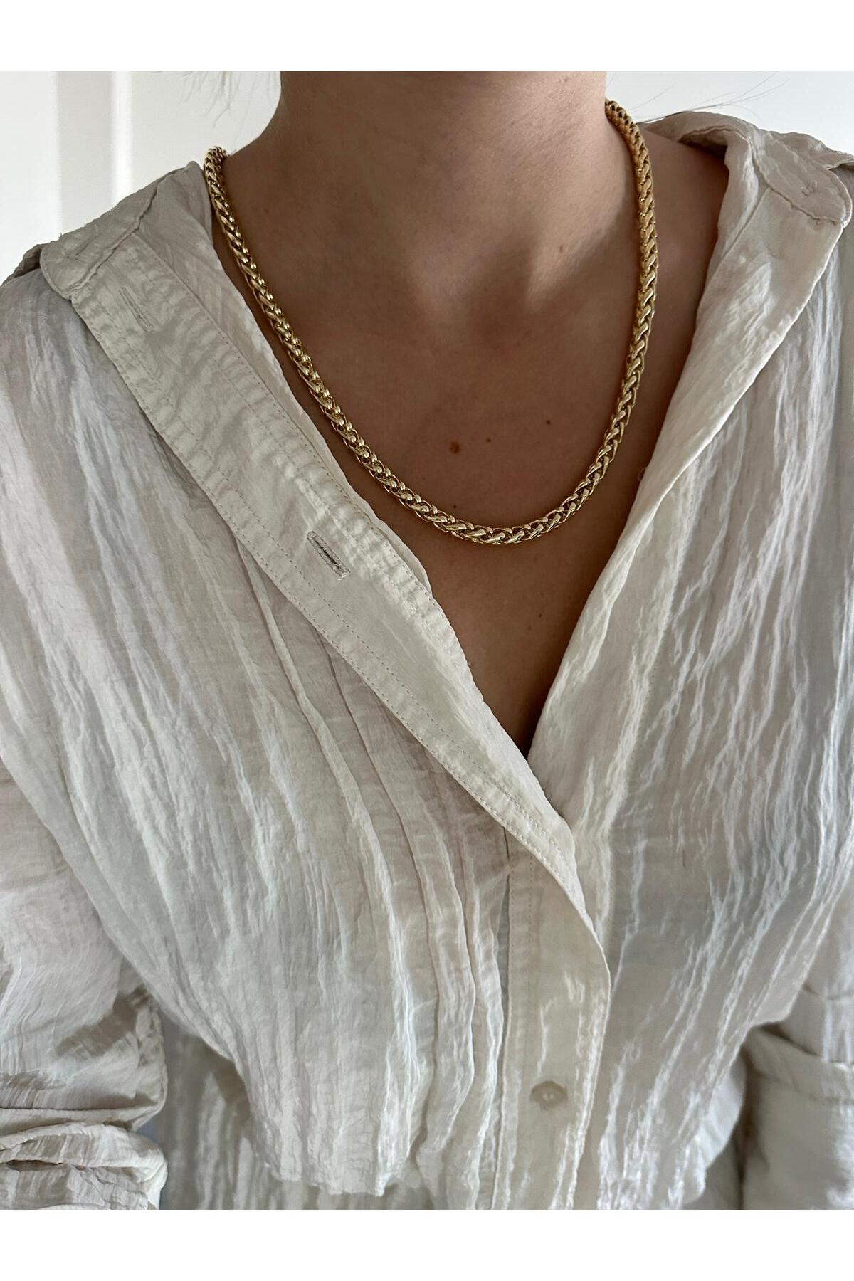 14K Çelik Üzeri Altın Kaplama Kalın Zincir