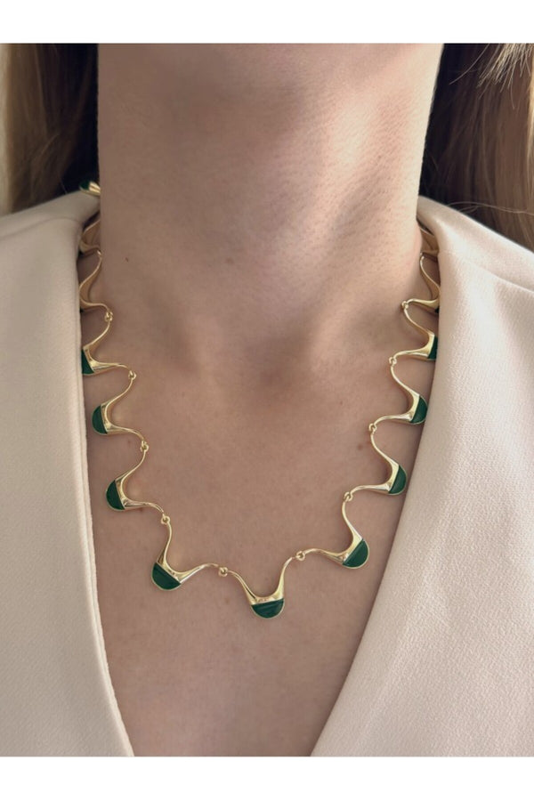 14K Çelik Üzeri Altın Kaplama Mineli Tam Tur Özel Seri Kolye