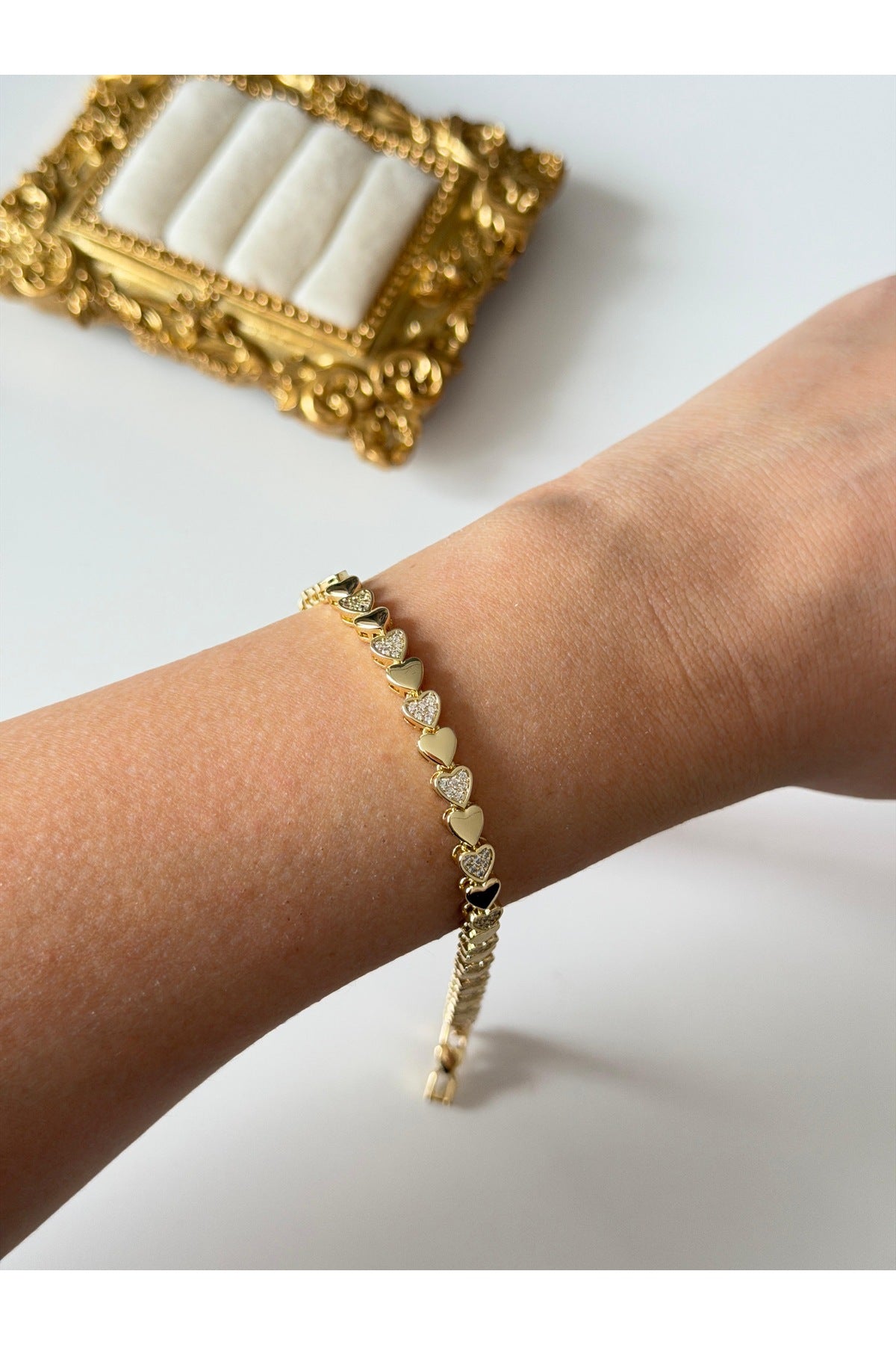 Çelik zirkon kalp plaka bileklik