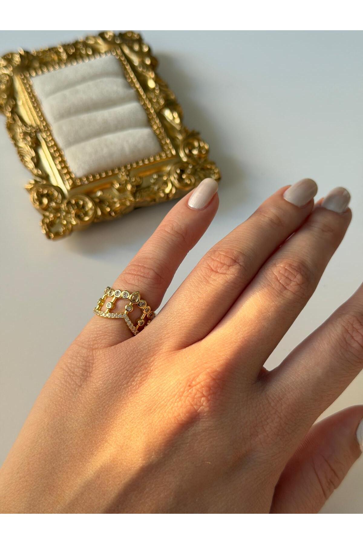 14K Çelik Üzeri Altın Kaplama (Ayarlanabilir) Serçe Parmak Yüzük