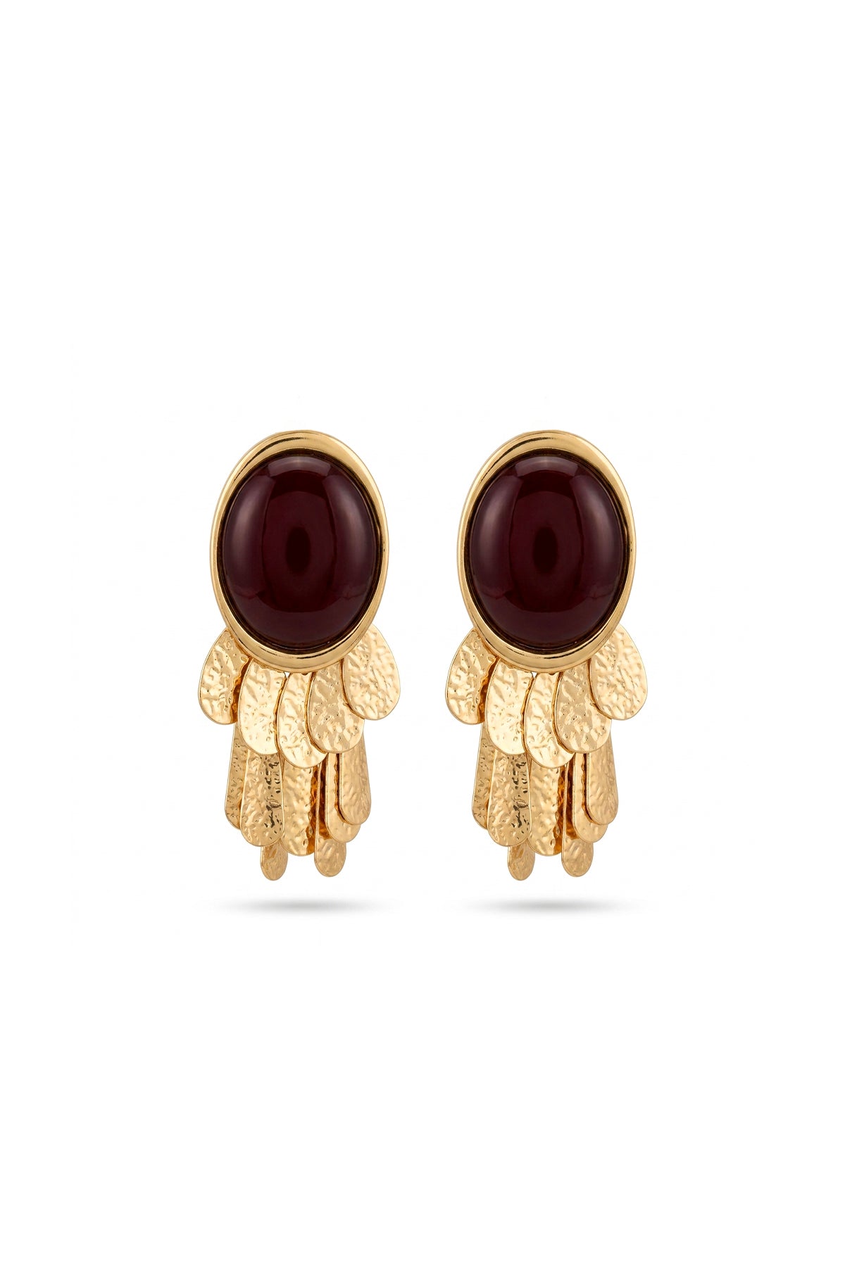 Çelik gold detaylı sallantılı trim kahve küpe