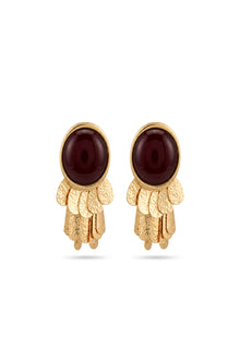Çelik gold detaylı sallantılı trim kahve küpe