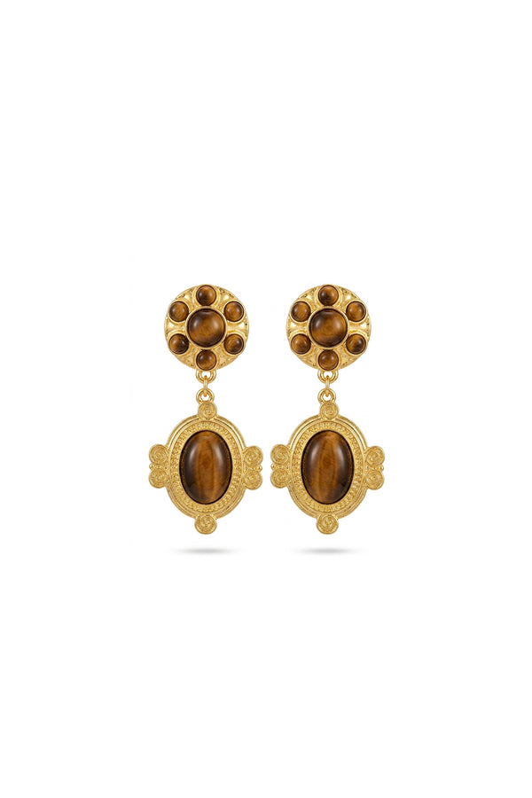 Çelik gold kaplan gözü vintage küpe