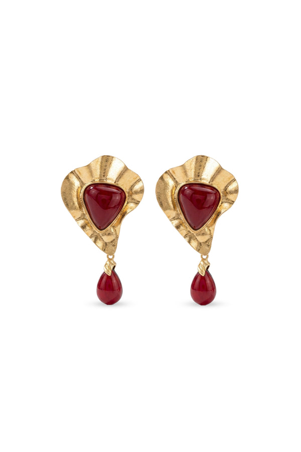 Çelik gold mat plaka detaylı bordo siny küpe