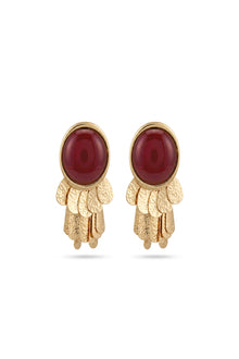 Çelik gold detaylı sallantılı trim bordo küpe