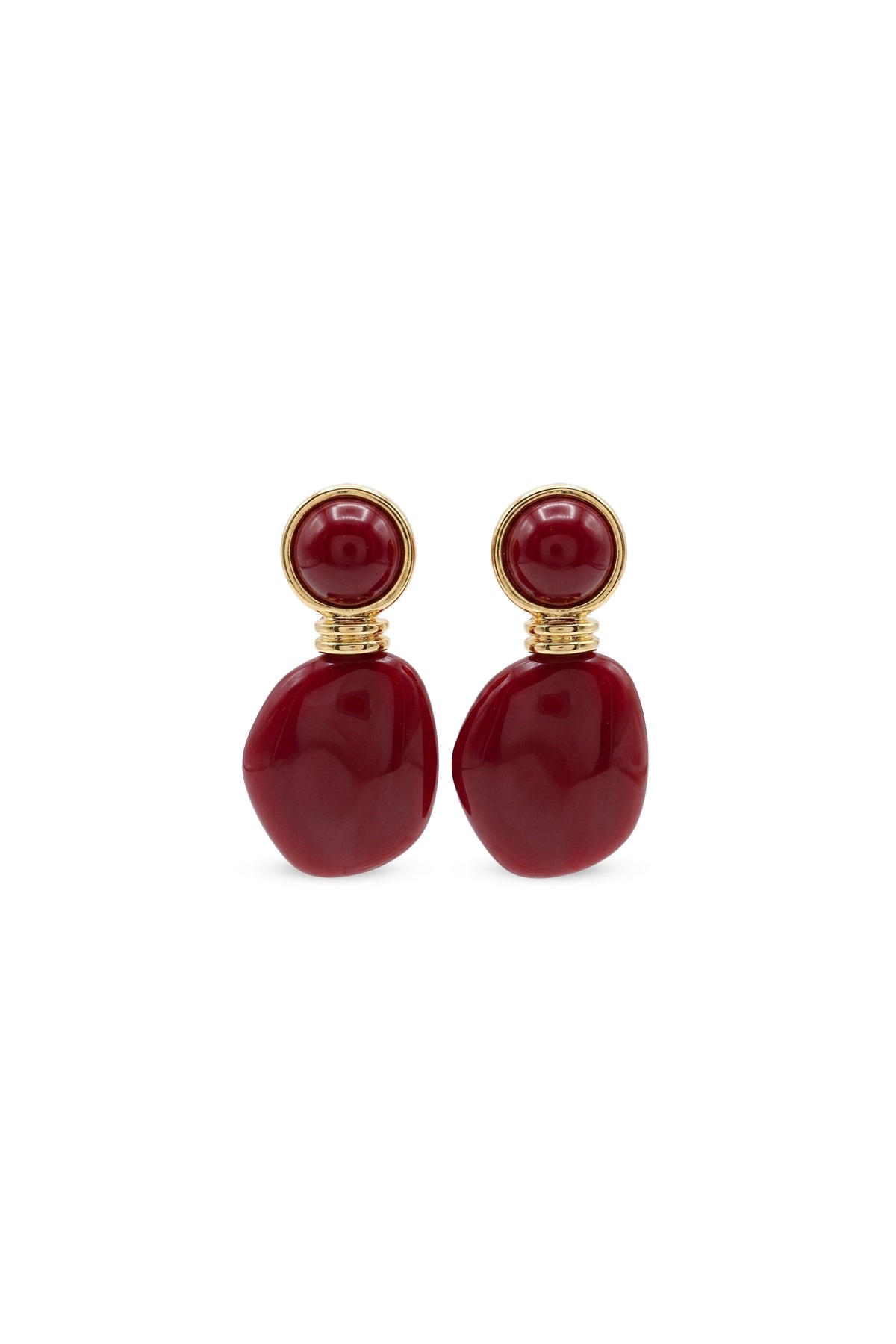 Çelik gold detaylı kemik bordo küpe