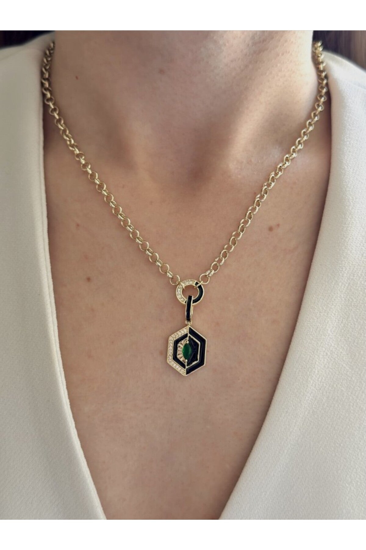 14K Çelik Üzeri Altınkaplama Mineli Prizma Kolye