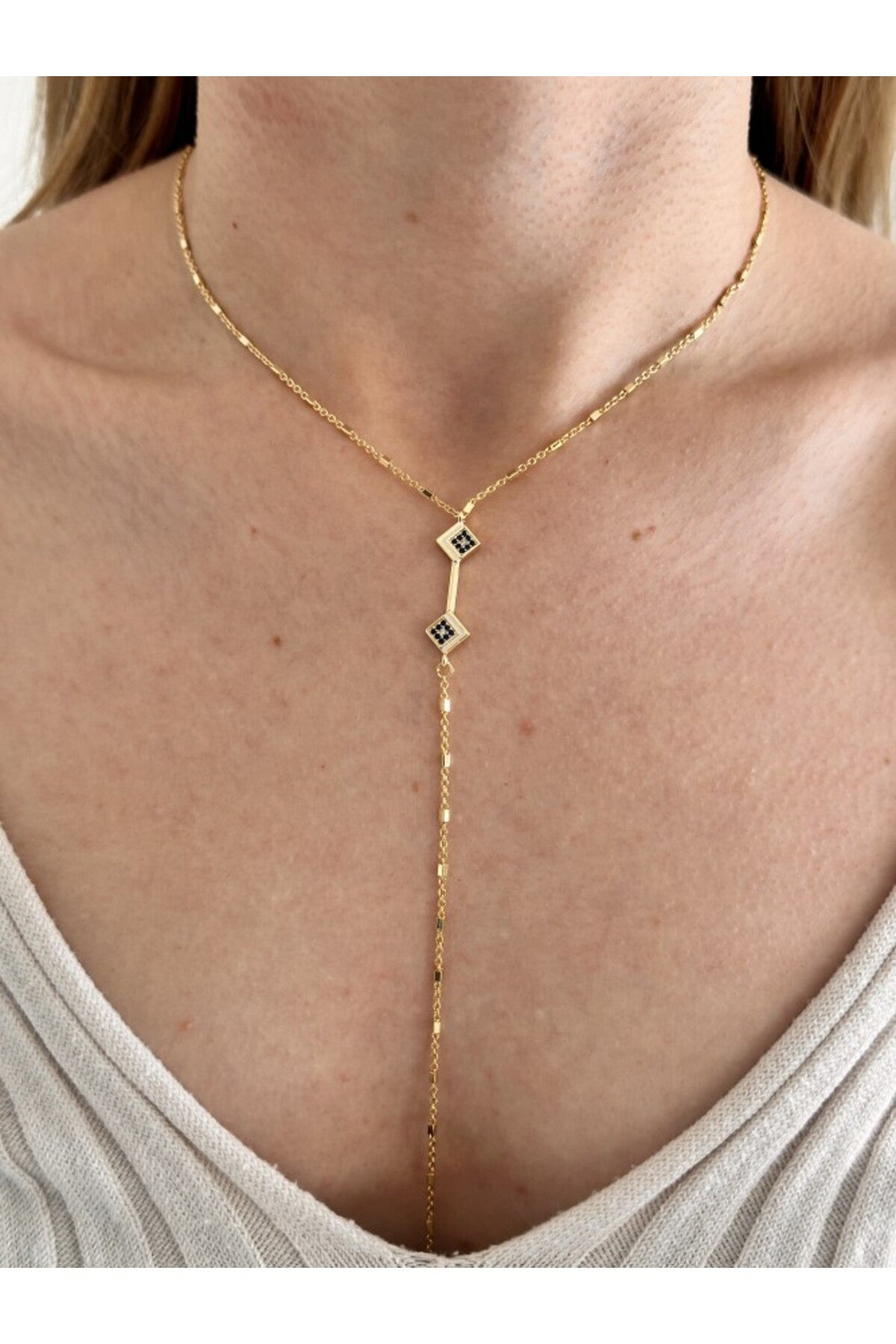 14K Çelik Üzeri Altın Kaplama Prizma Y Kolye