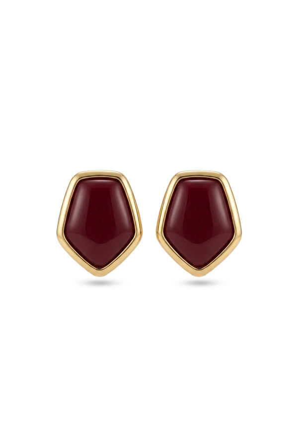 Çelik gold detaylı bordo asim küpe