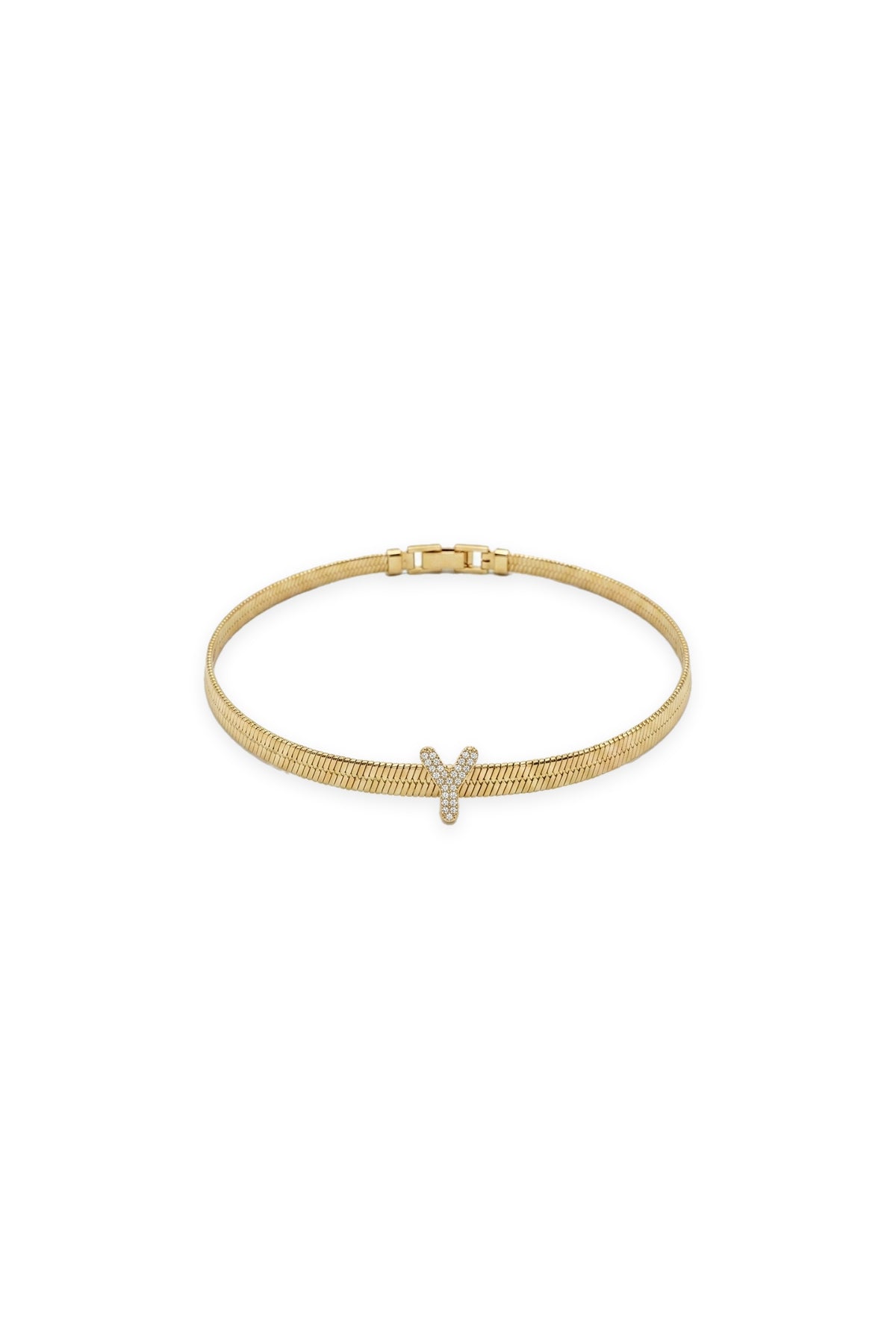 Çelik Üzeri Altın Kaplama Monogram Gold Harf Bileklik - Y