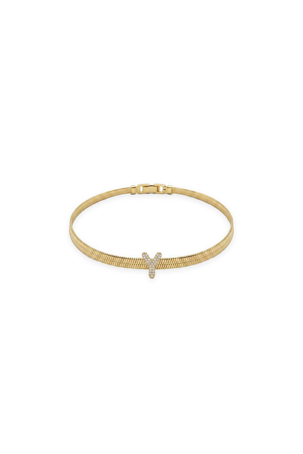 Çelik Üzeri Altın Kaplama Monogram Gold Harf Bileklik - Y
