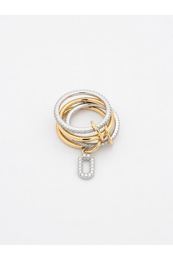 14K Çelik Üzeri Altın Kaplama 4 Sıralı Gold Gümüş Harfli Spiral Yüzük 16(8) Numara