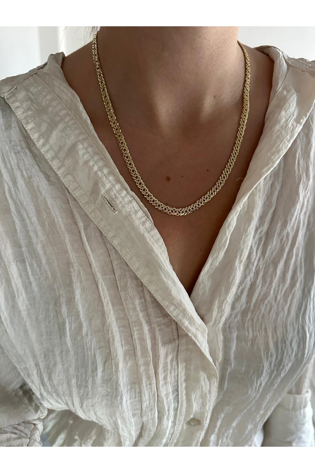 14K Çelik Üzeri Altın Kaplama S Zincir Kolye