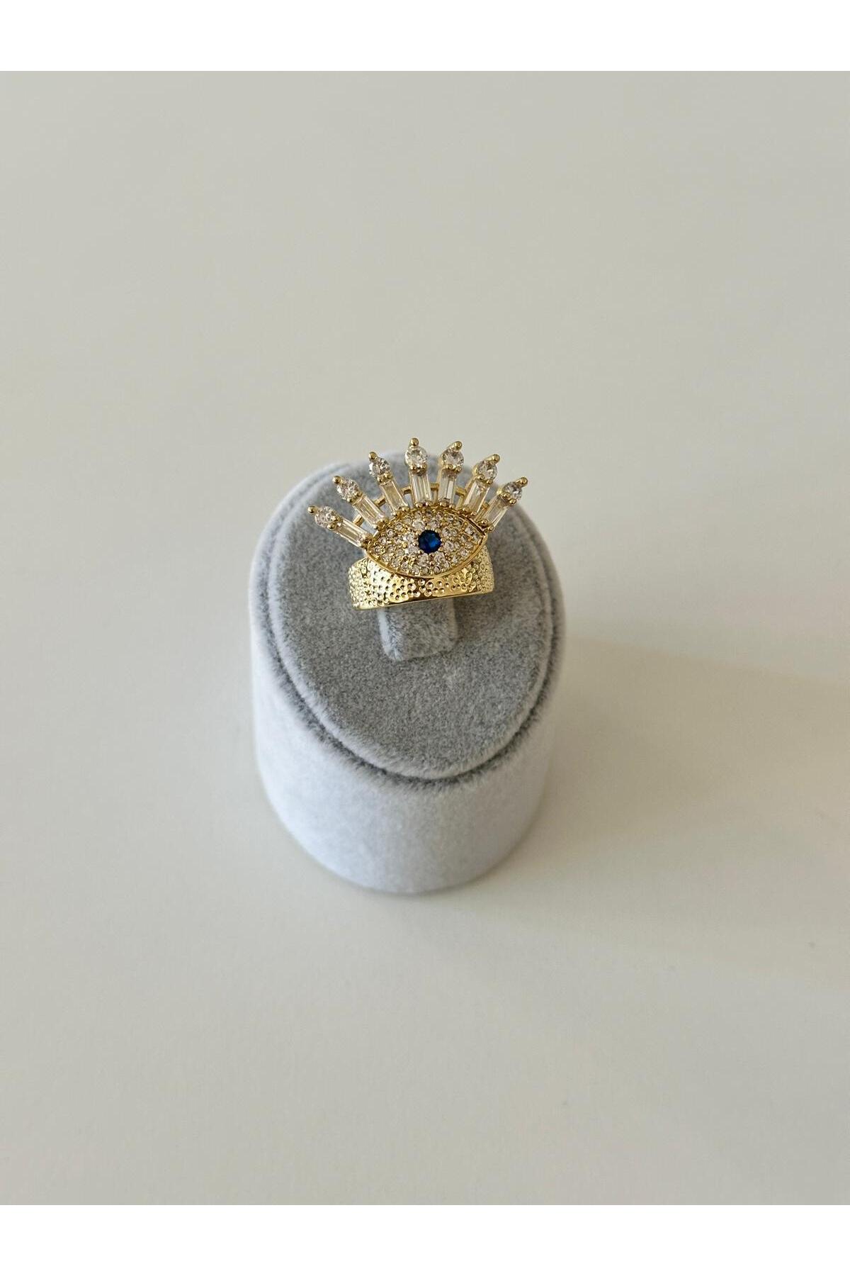 14K Çelik Üzeri Altın Kaplama Ayarlanabilir zirkon Göz yüzük