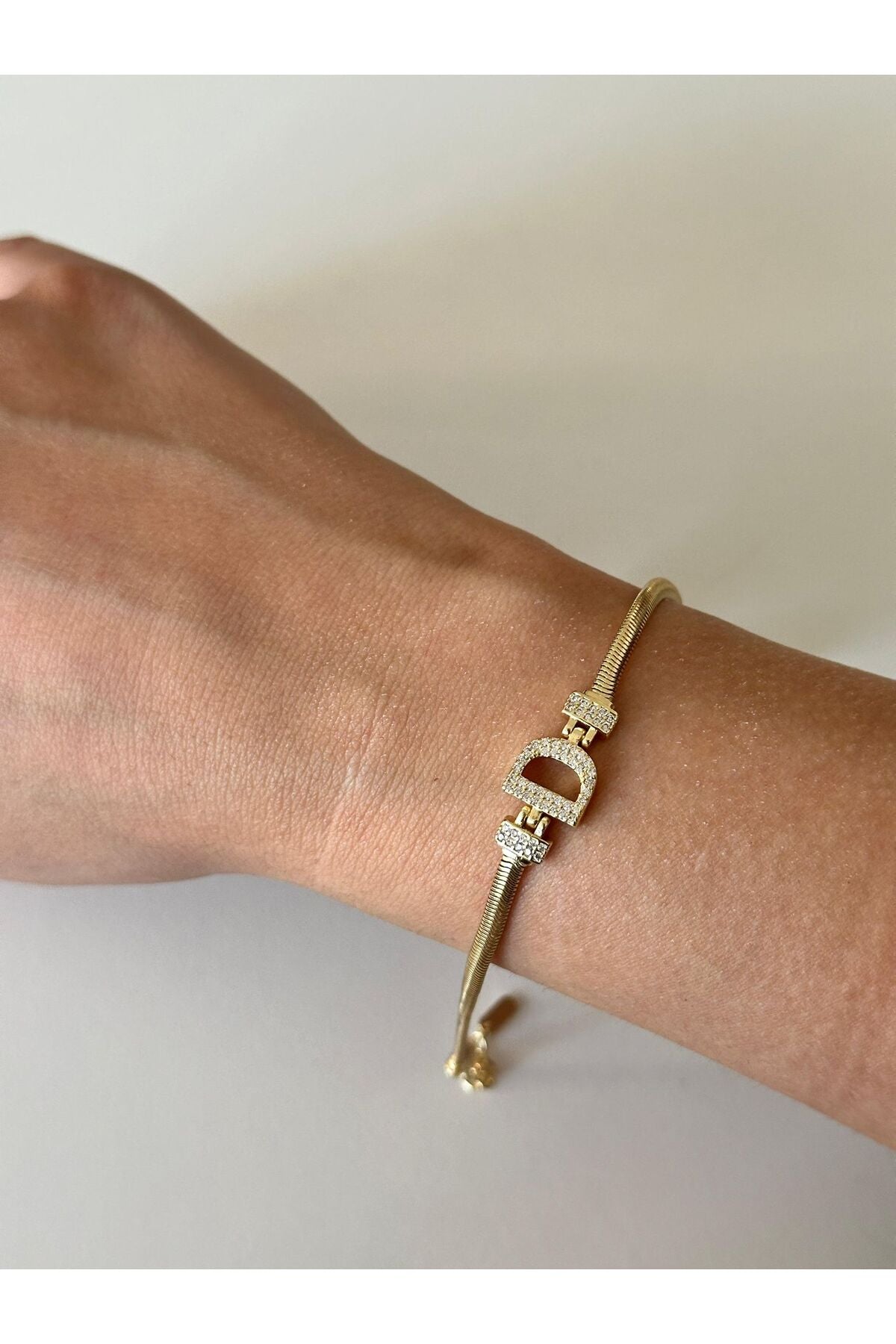 14K Çelik Üzeri Altın Kaplama Kuyumcu İşçiliği Harf Bileklik