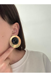 14K Çelik Üzeri Altın Kaplama Mat Vintage Küpe - Siyah