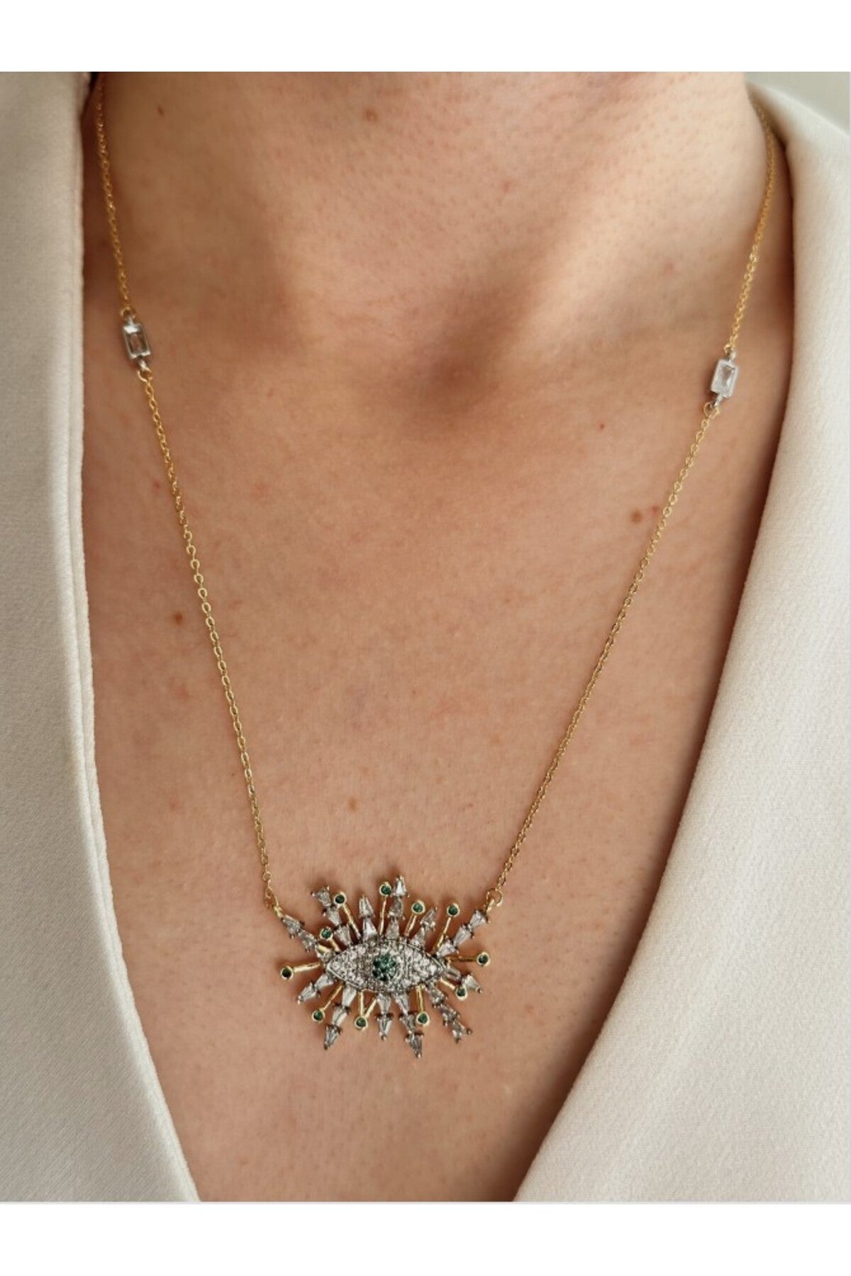 14K Çelik Üzeri Altın Kaplama Vip Özel Seri Göz Kolye