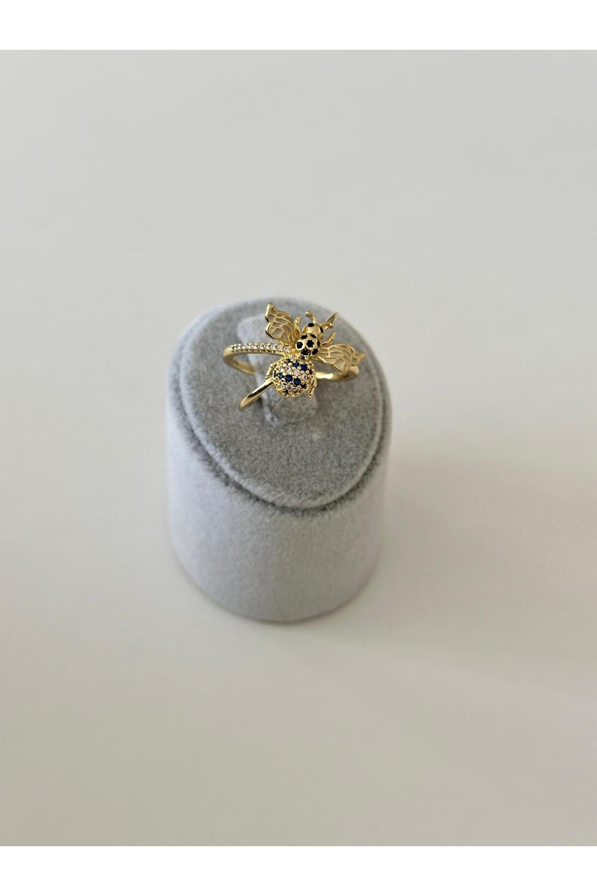 14K Çelik Üzeri Altın Kaplama Zirkon Taşlı Ayarlanabilir Yüzük