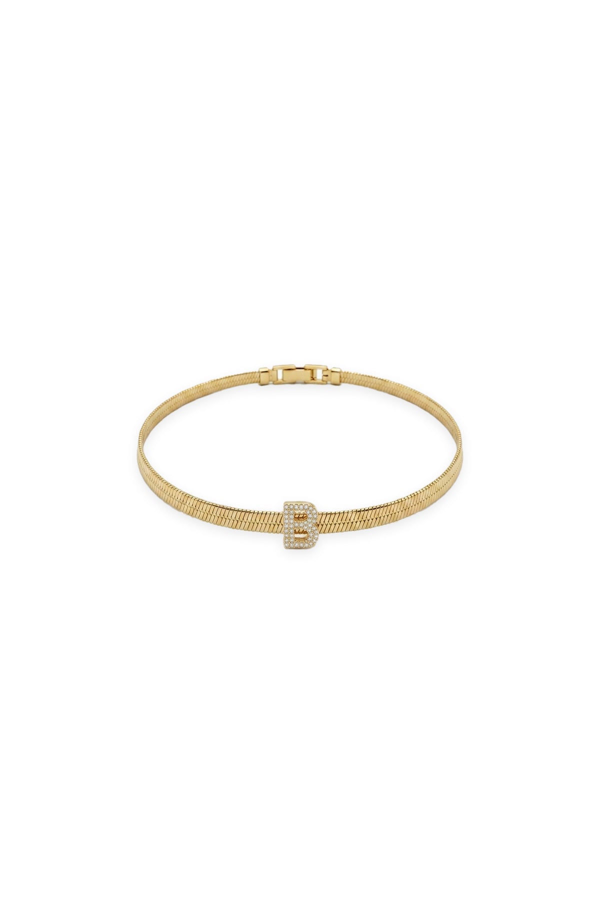 Çelik Üzeri Altın Kaplama Monogram Gold Harf Bileklik - B