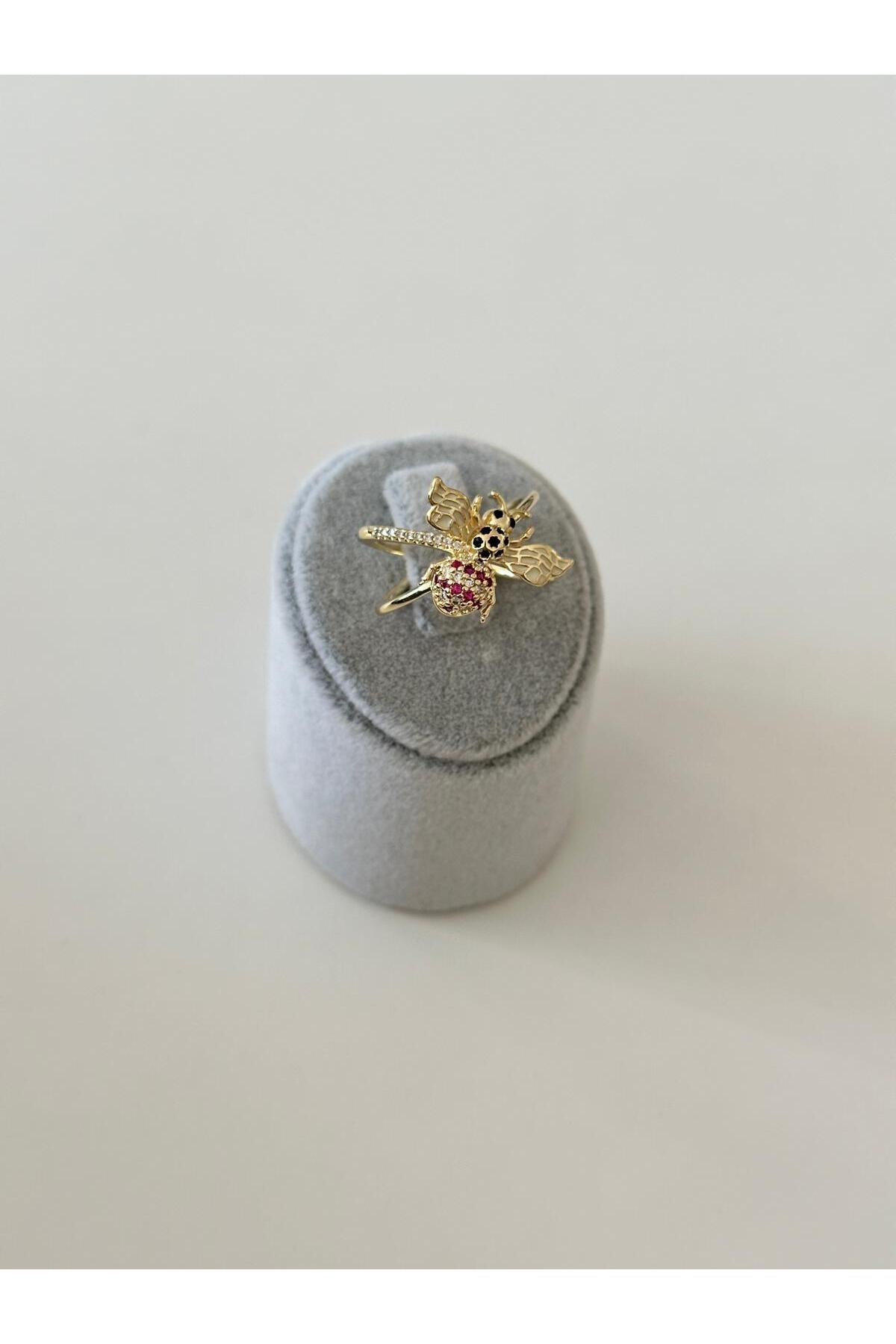 14K Çelik Üzeri Altın Kaplama Zirkon Taşlı Ayarlanabilir Yüzük