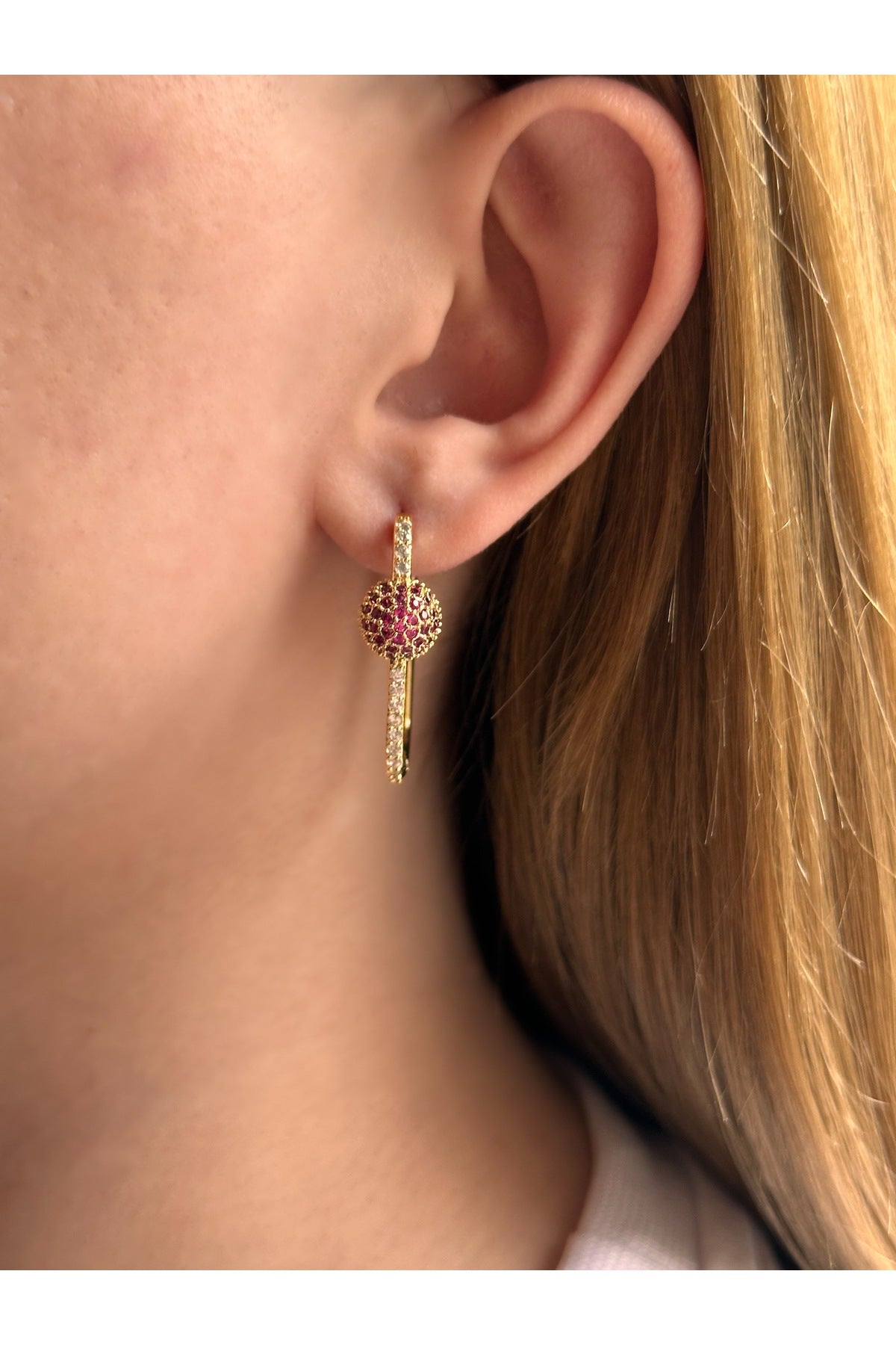14K Renkli Zirkon Taşlı Küpe