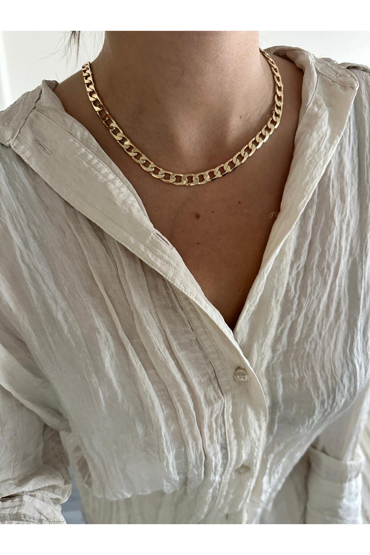 14K Çelik Üzeri Altın Kaplama Kuyumcu İşçiliği Zincir Kolye