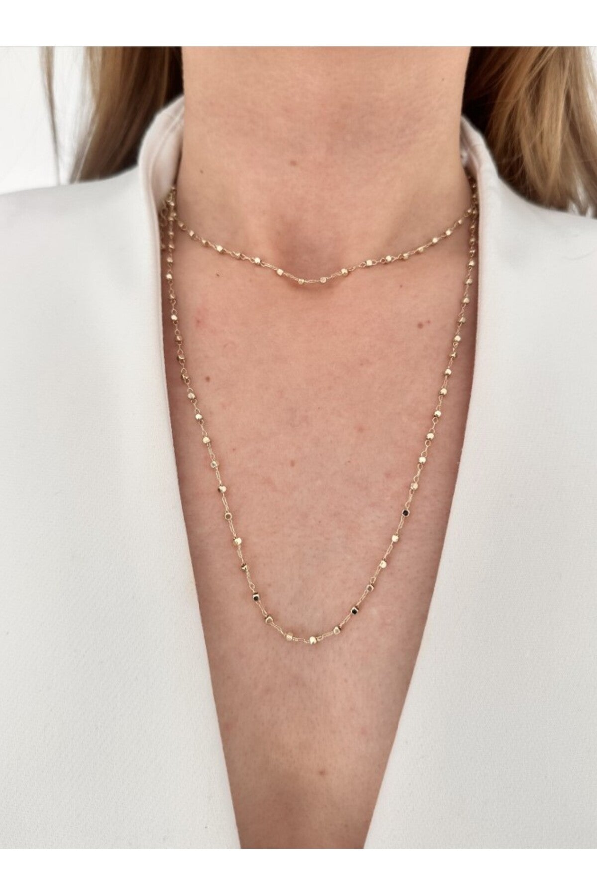 14K Çelik Üzeri Altın Kaplama 90 Cm Kare Özel Seri Kolye