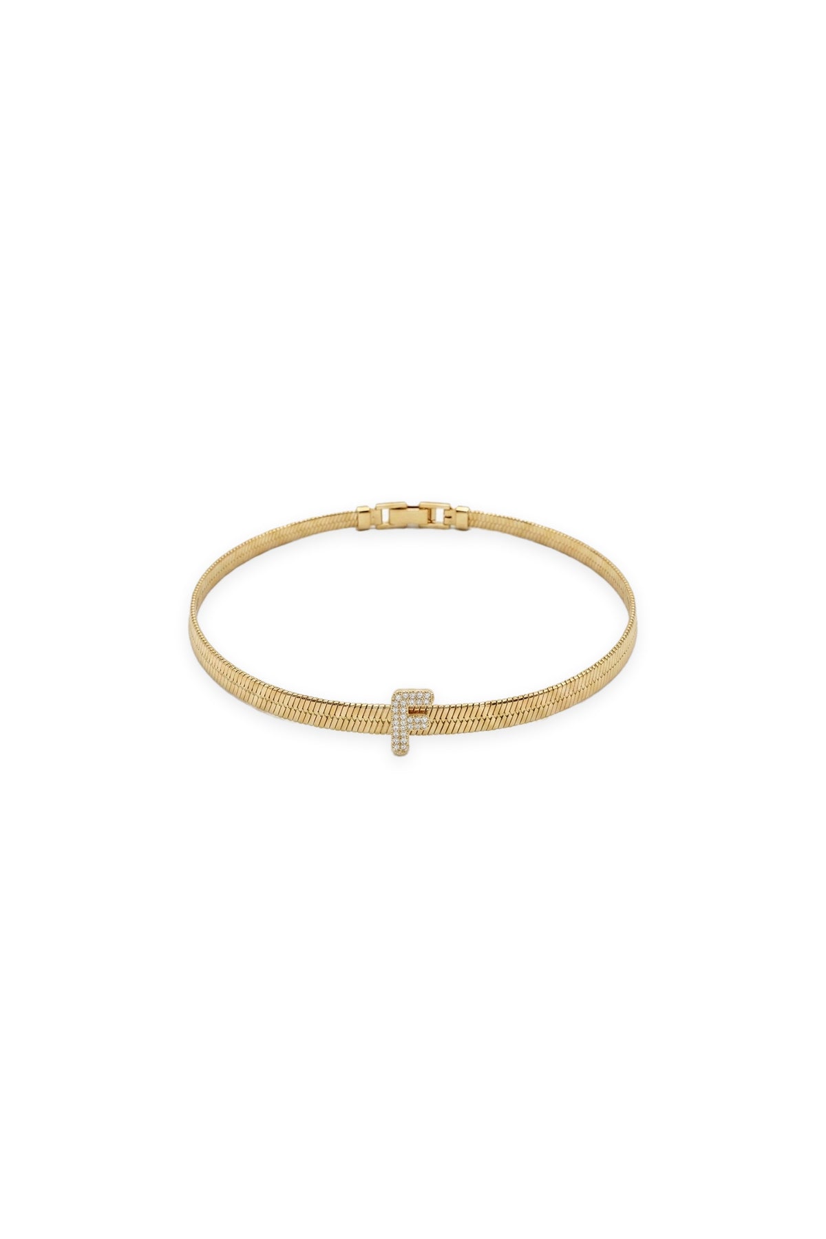 Çelik Üzeri Altın Kaplama Monogram Gold Harf Bileklik - F