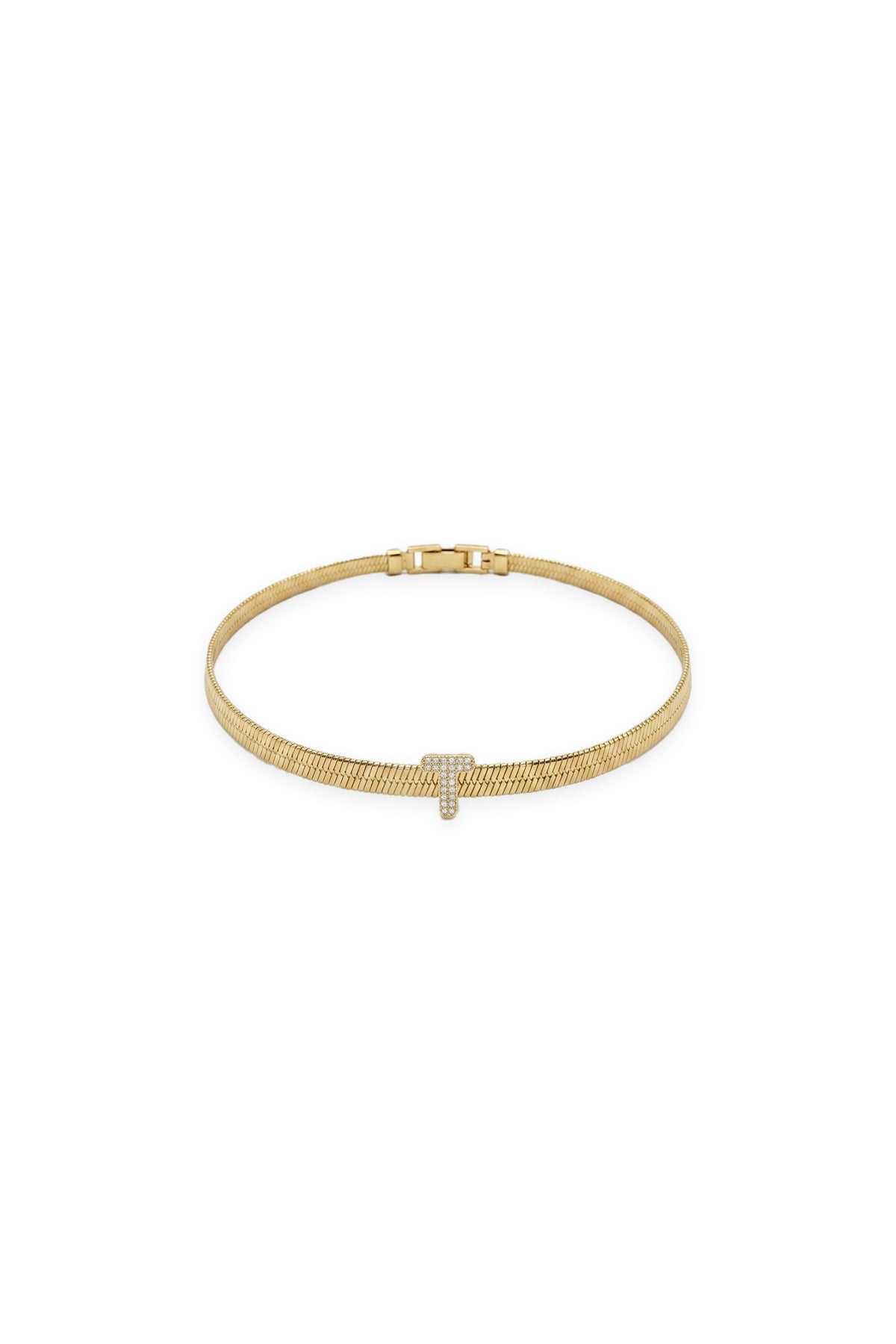 Çelik Üzeri Altın Kaplama Monogram Gold Harf Bileklik - T