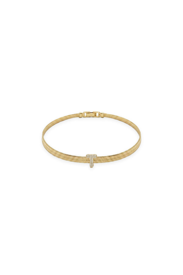 Çelik Üzeri Altın Kaplama Monogram Gold Harf Bileklik - T