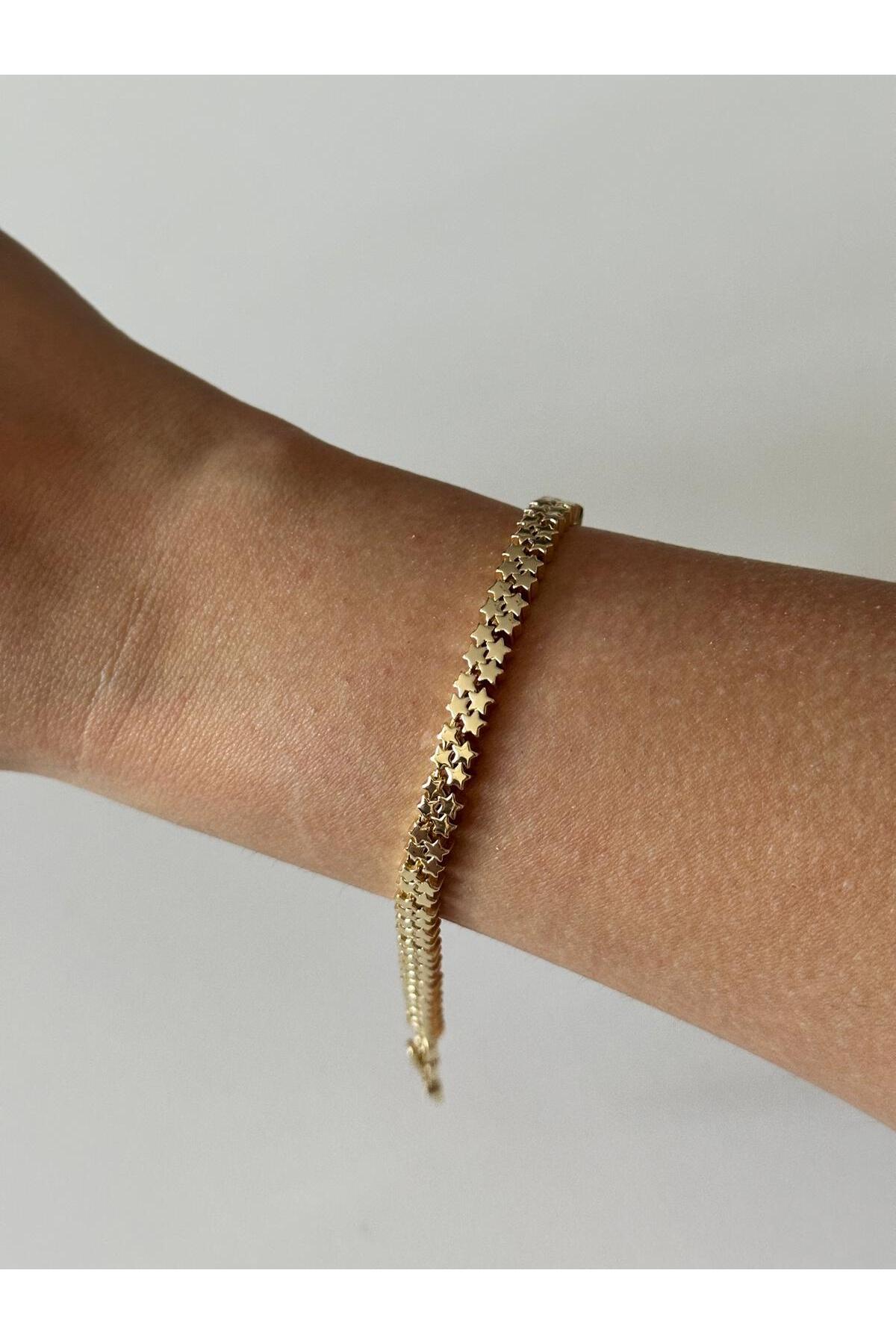 14K Çelik Üzeri Altın Kaplama Sıra Yıldız Bileklik