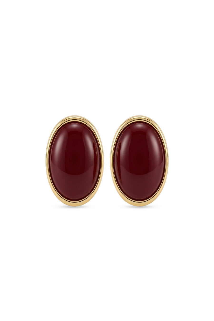 14K Çelik Üzeri Altın Kaplama Oval Özel Seri Kemik Küpe Bordo