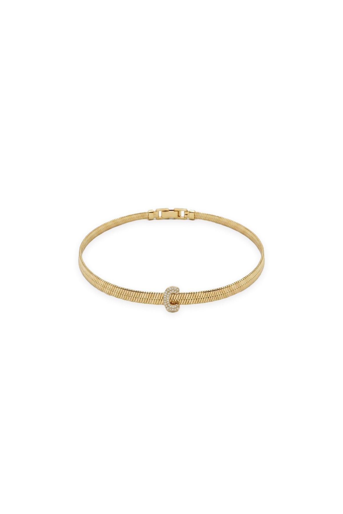 Çelik Üzeri Altın Kaplama Monogram Gold Harf Bileklik - C