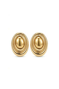 Çelik Sculpt Oval Küpe Gold