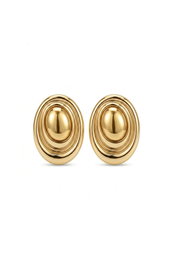 Çelik Sculpt Oval Küpe Gold