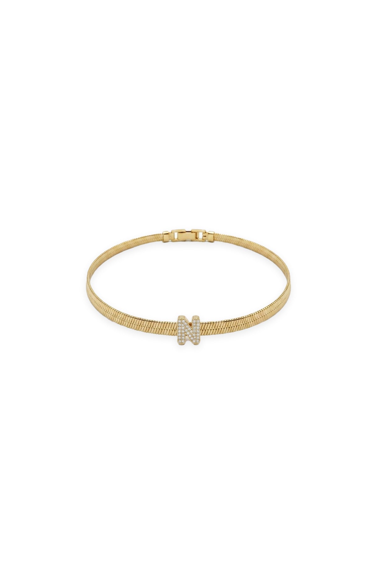 Çelik Üzeri Altın Kaplama Monogram Gold Harf Bileklik - N