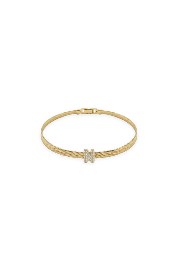 Çelik Üzeri Altın Kaplama Monogram Gold Harf Bileklik - N