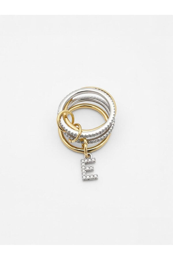 14K Çelik Üzeri Altın Kaplama 4 Sıralı Gold Gümüş Harfli Spiral Yüzük 16(8) Numara