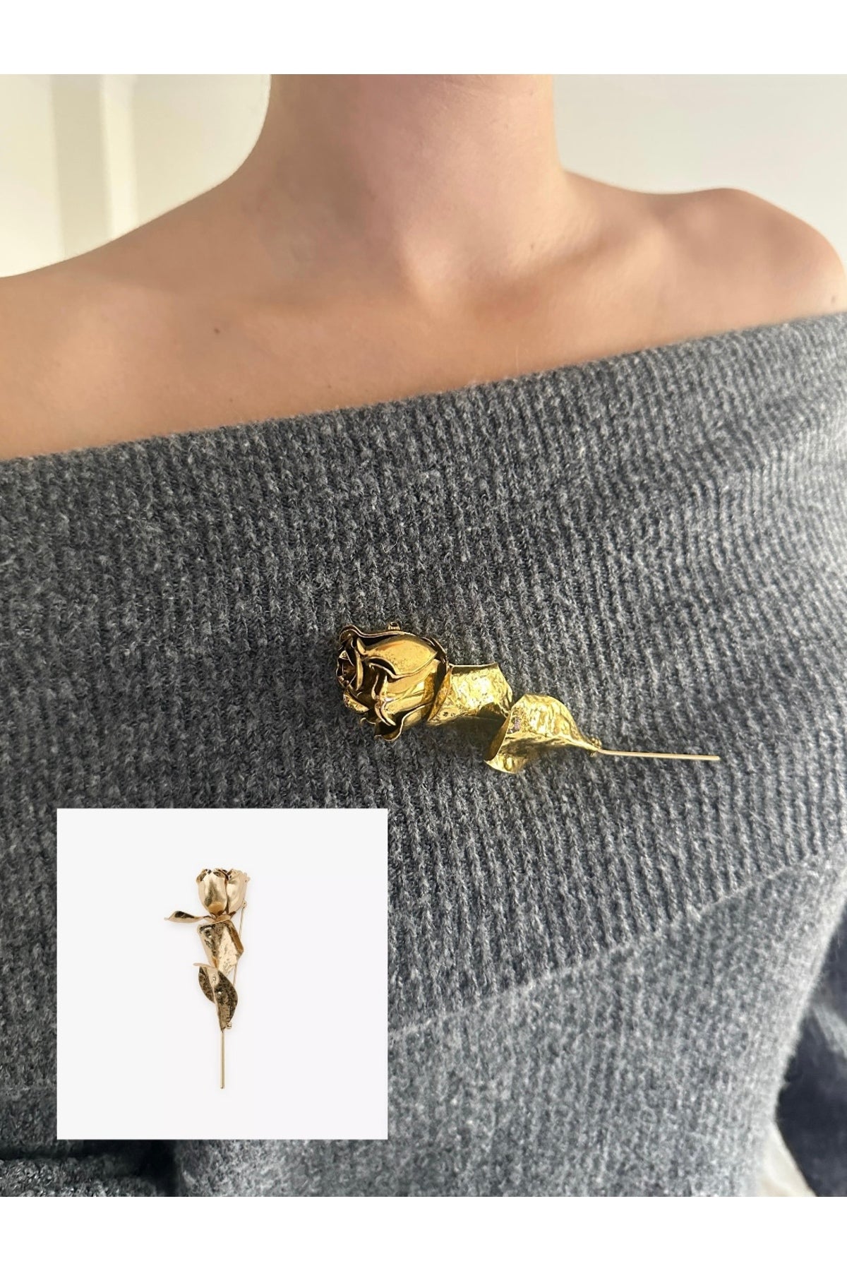 Kadın Çelik gold Zr gül broş