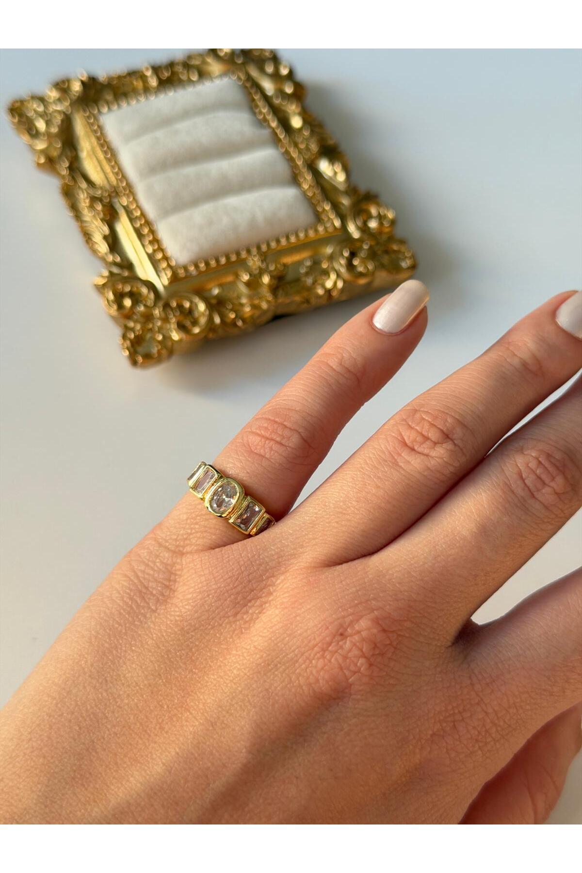 14K Çelik Üzeri Altın Kaplama (Ayarlanabilir) Serçe Parmak Yüzük