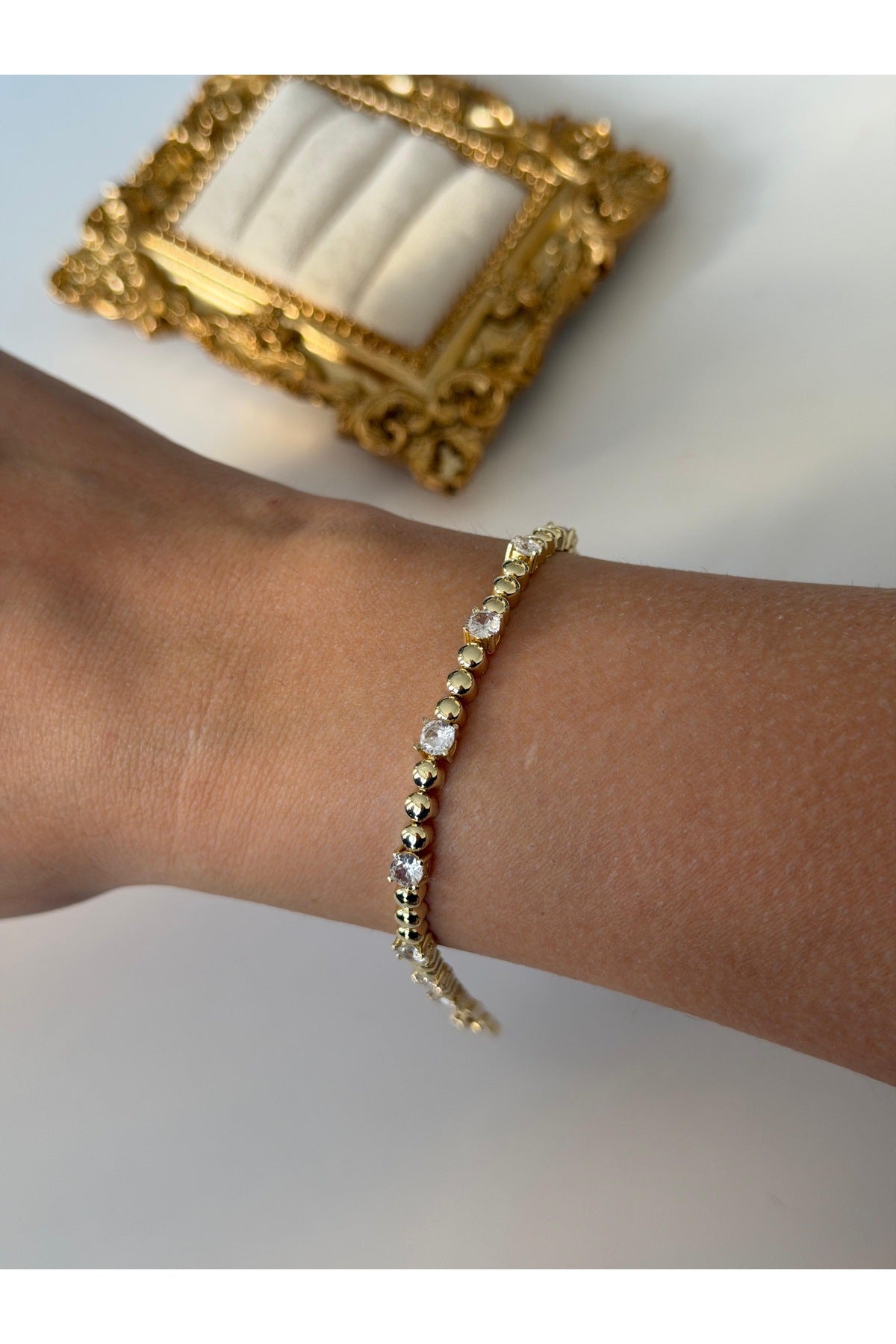 Çelik gold basic plaka zirkon bileklik