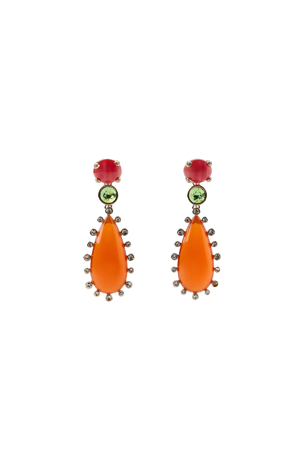 ZR Parlak Taşlı Turuncu Damla Küpe