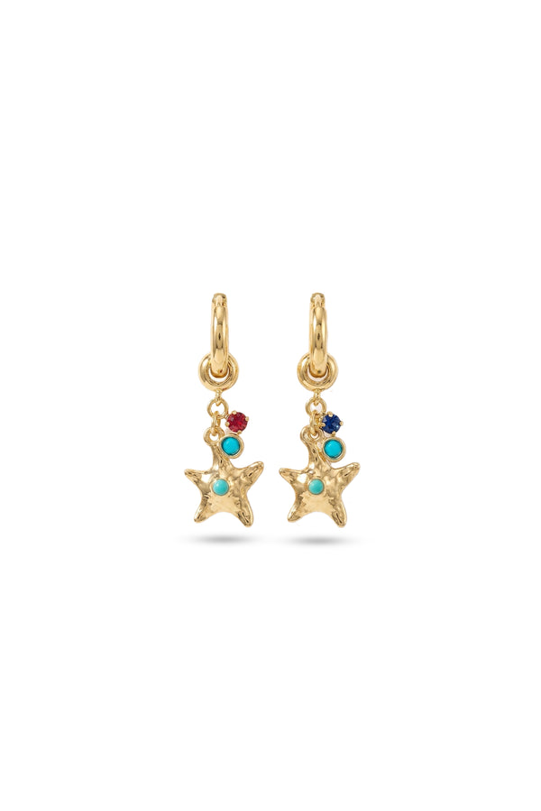Çelik Charm detaylı mavi küpe