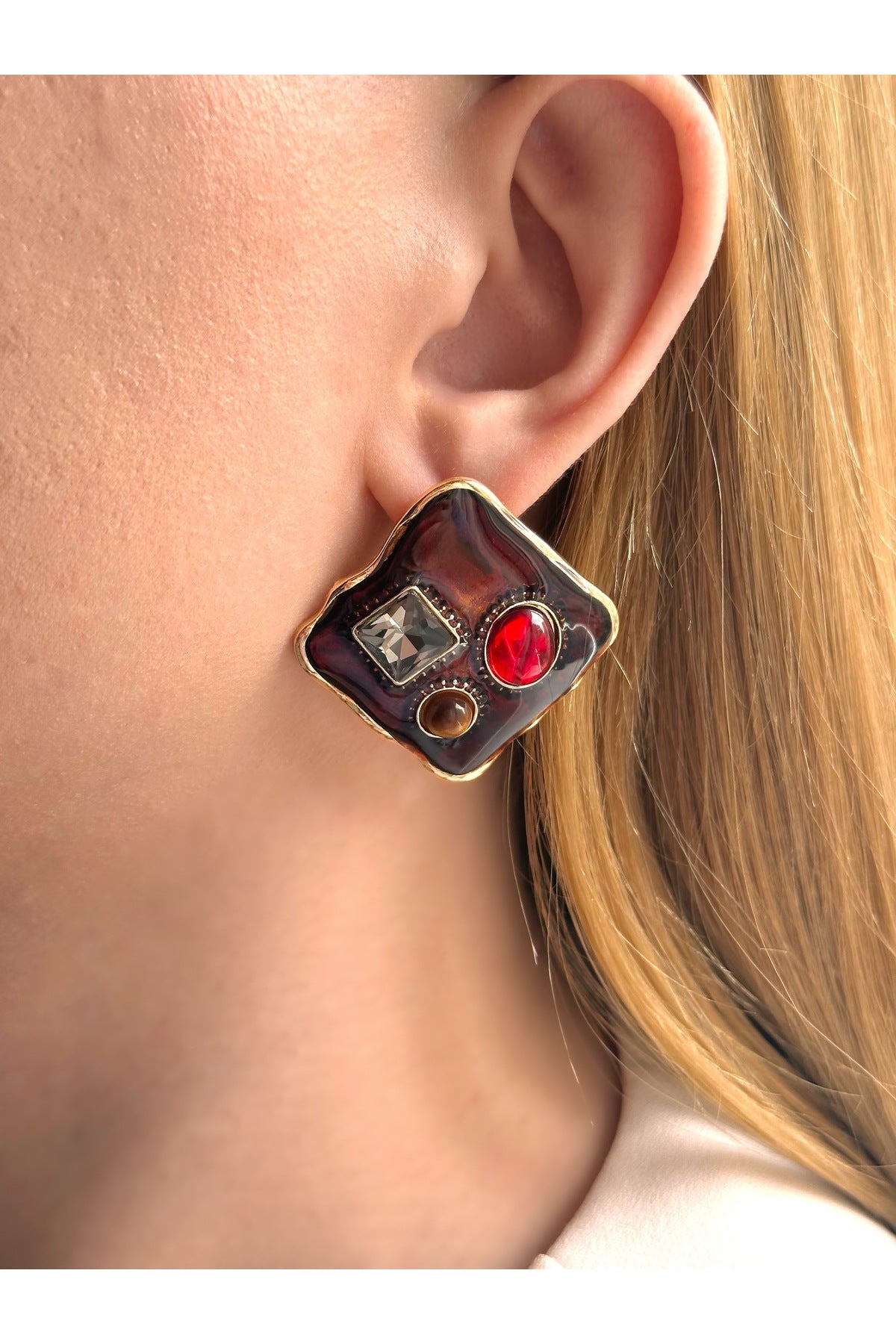Mineli Kahverengi Vintage Küpe