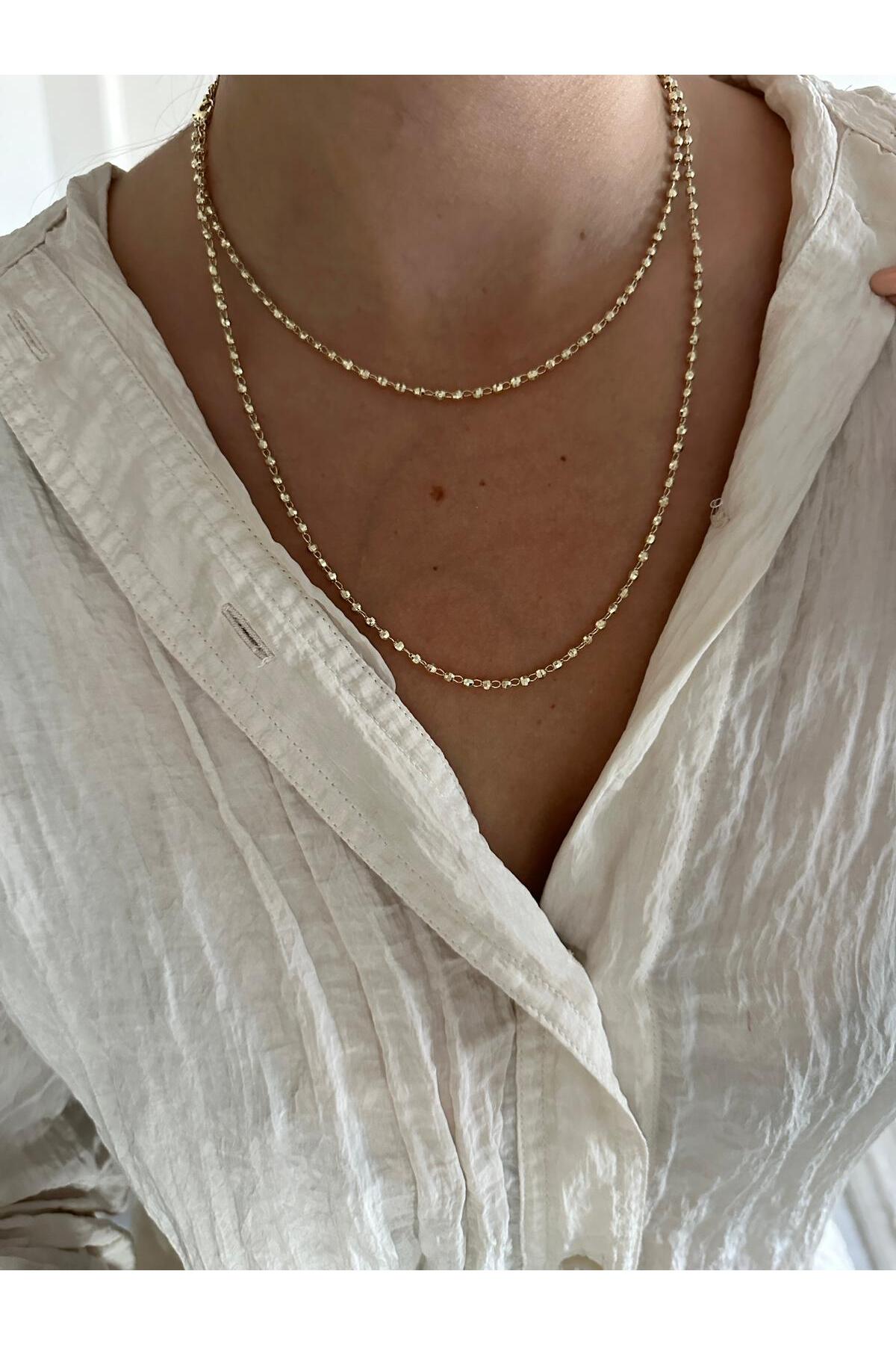 14K Çelik Üzeri Altın Kaplama 90 Cm Dorika Zincir Kolye