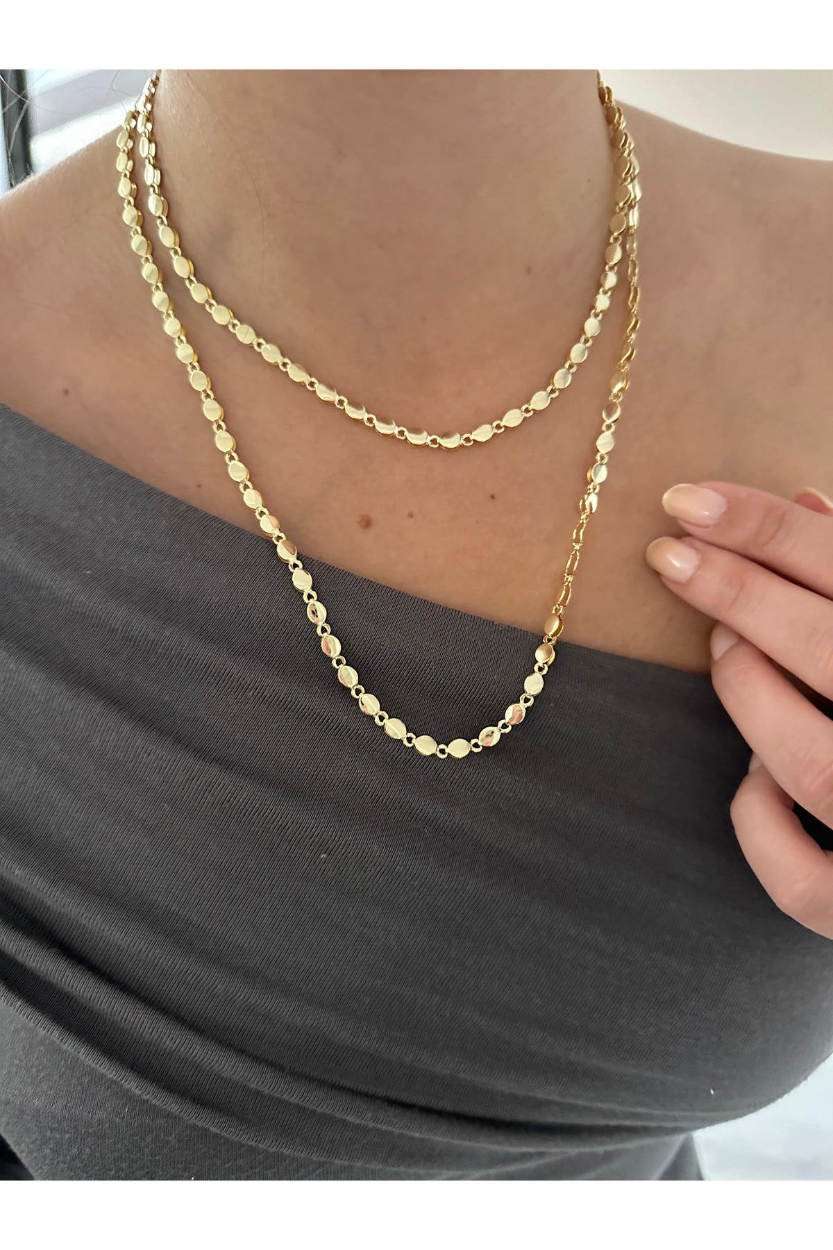 14K Çelik Üzeri Altın Kaplama 90 Cm Arpa Zincir Kolye