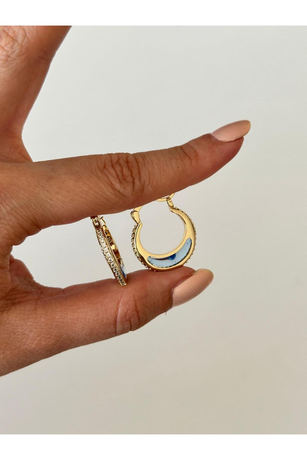 14K Çelik Üzeri Altın Kaplama Zirkon Taşlı Küpe