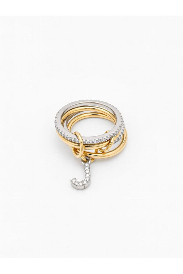 14K Çelik Üzeri Altın Kaplama 4 Sıralı Gold Gümüş Harfli Spiral Yüzük 16(8) Numara