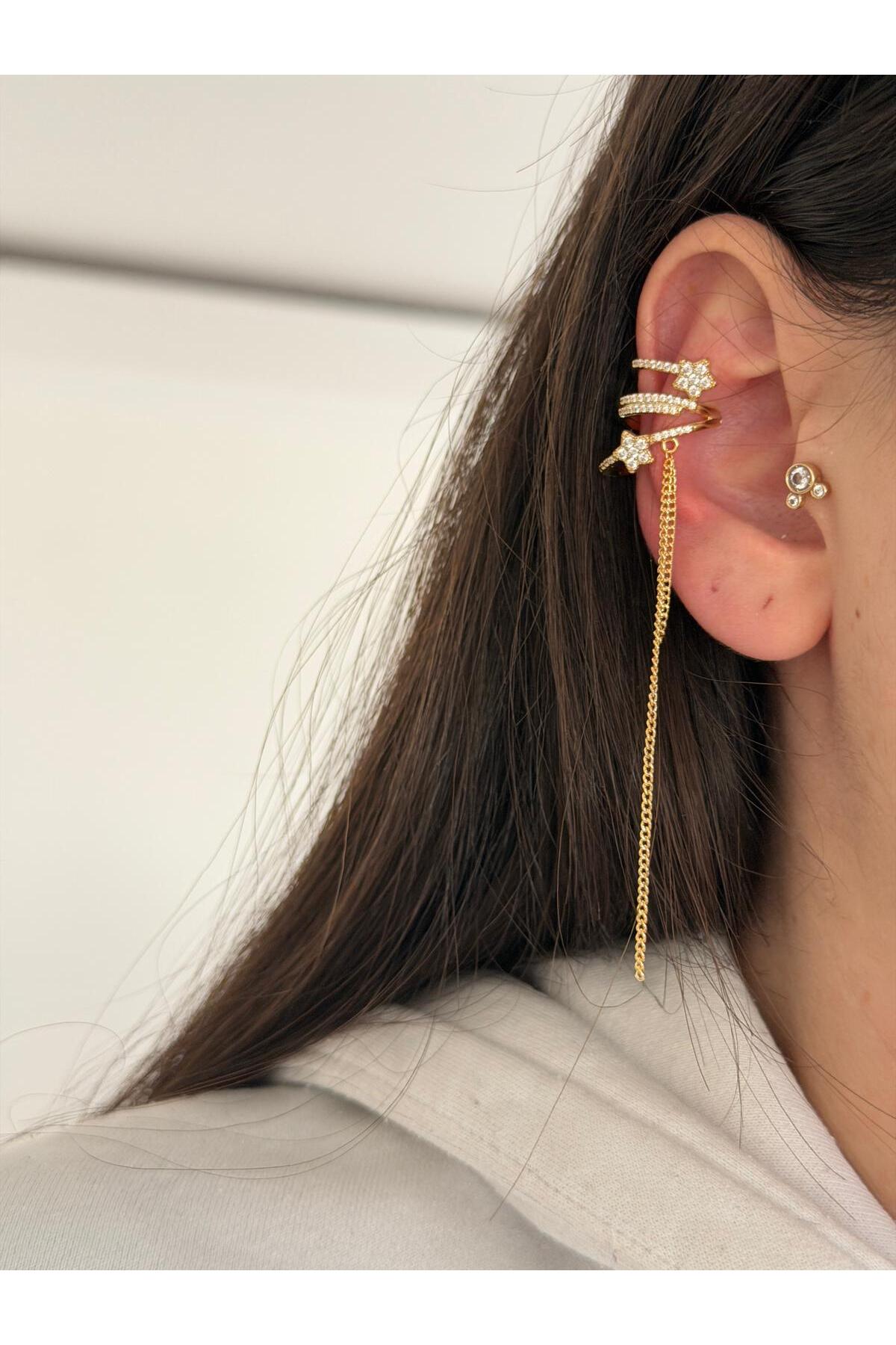 14K Çelik Üzeri Altın Kaplama Özel Seri Kıkırdak Küpe